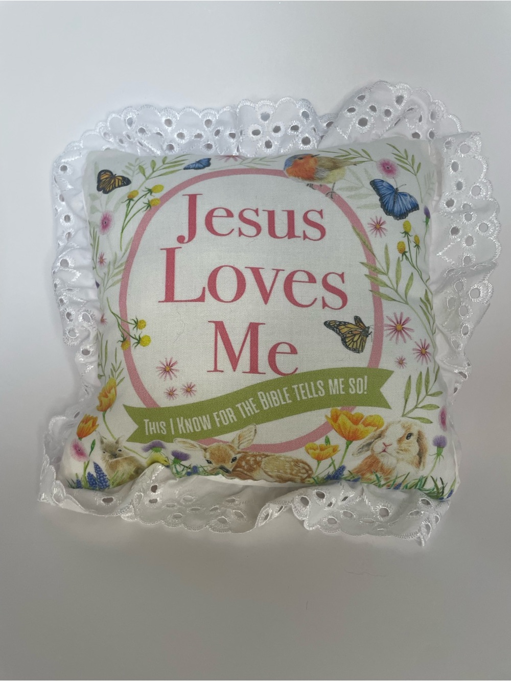 Jesus Loves Me Decorative Accent Pillow - Pink & White